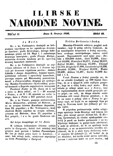 Ilirske narodne novine : 2,53(1836) / redaktor Ljudevit Gay.