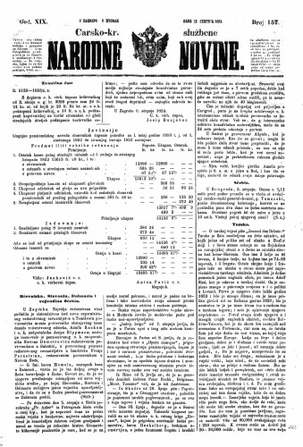 Carsko-kr. službene narodne novine : 19,157(1853) / učrednik Dr. Ljudevit Gaj.