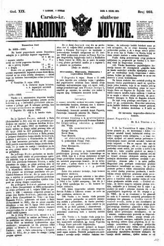 Carsko-kr. službene narodne novine : 19,203(1853) / učrednik Dr. Ljudevit Gaj.