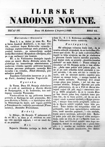 Ilirske narodne novine : 3,64(1837) / učrednik Ljudevit Gaj.