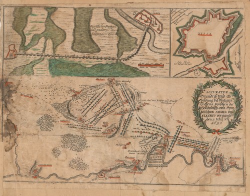 Accurater Grundriss und Abbildung des blutigen Treffens zwischen der Holländisch und Frantzöischen Armee bey Fleurus vorgangen den 1 Iuly 1690. 