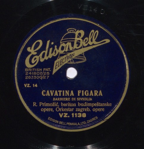 Cavatina Figara   : Barbiere di Siviglia  / [Gioachino Rossini] ; [izvodi] R. [Robert] Primožić, bariton budimpeštanske opere ; Orkestar zagrebačke opere.