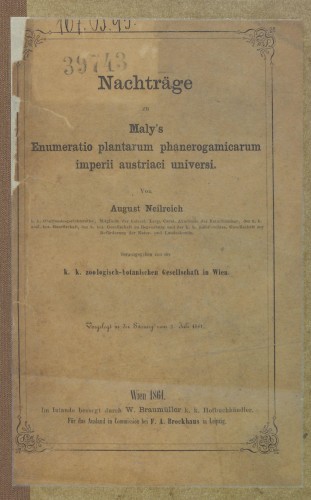 Nachträge zu Maly's Enumeratio plantarum phanerogamicarum imperii austriaci universi /von August Neilreich.
