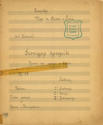 Snovigjaji djevojački   : pjesme za sopran i klavir : op. 14  / Ant. [Antun] Dobronić.
