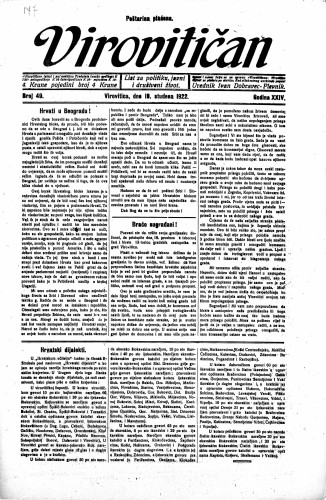 Virovitičan : list za politiku, javni i društveni život : 24,49(1922) / odgovorni urednik Ivan Dobravec-Plevnik.