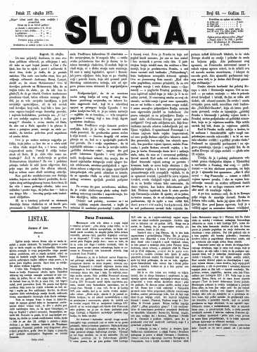 Sloga : 2,63(1871) / odgovorni urednik Stjepan Pavišić.