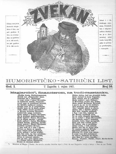 Zvekan : humorističko-satirički list : 1,16(1867) / [odgovorni urednik Marko Manasteriotti].