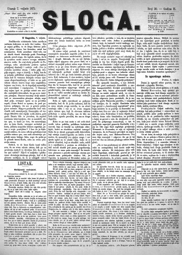 Sloga : 2,30(1871) / odgovorni urednik Stjepan Pavišić.
