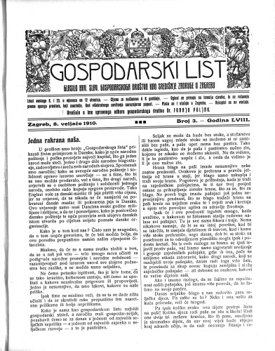 Gospodarski list : organ hrv.-slav. gospodarskoga družtva : 58,3(1910) / uredjuje u ime upravnoga odbora gospodarskoga društva Dr. Franjo Poljak.
