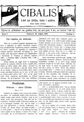 Cibalis : list za zbilju, šalu i satiru : 1,7(1905) / odgovorni urednik Anton Rott.