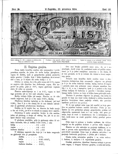 Gospodarski list : organ hrv. slav. gospodarskoga družtva : 52,24(1904) / uredjuje u ime upravlj. odbora gospod. družtva tajnik družtva Fran Kuralt.
