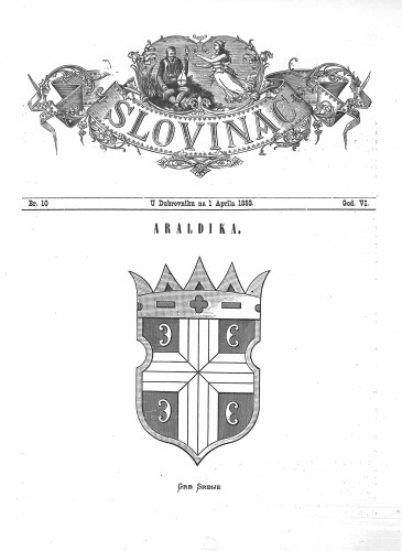 Slovinac : list za knjigu, umjetnost i obrtnost : 6,10(1883) / odgovorni urednik Vjekoslav Pretner.