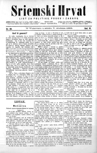 Sriemski Hrvat : list za politiku, pouku i zabavu : 6,89(1883) / odgovorni urednik Fran Večerina.