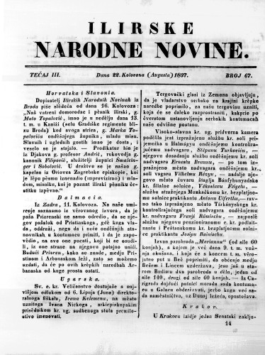 Ilirske narodne novine : 3,67(1837) / učrednik Ljudevit Gaj.