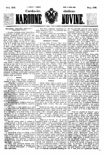 Carsko-kr. službene narodne novine : 19,126(1853) / učrednik Dr. Ljudevit Gaj.