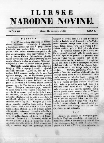 Ilirske narodne novine : 3,6(1837) / učrednik Ljudevit Gaj.