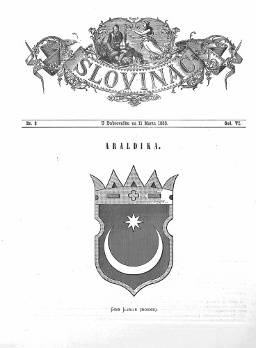 Slovinac : list za knjigu, umjetnost i obrtnost : 6,8(1883) / odgovorni urednik Vjekoslav Pretner.