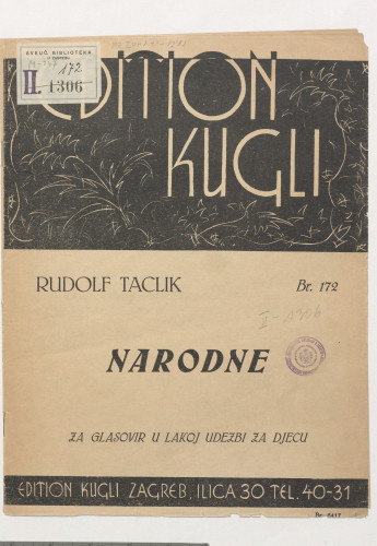 Narodne : za glasovir u lakoj udezbi za djecu / Rudolf Taclik
