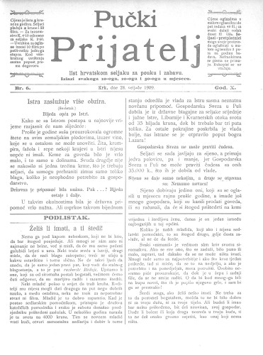Pučki prijatelj : list hrvatskom seljaku za pouku i zabavu : 10,6(1909) / za uredništvo odgovara Miho Brusić.