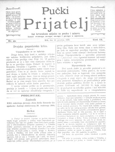 Pučki prijatelj : list hrvatskom seljaku za pouku i zabavu : 9,35(1908) / urednik Josip Palčić.