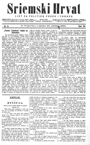 Sriemski Hrvat : list za politiku, pouku i zabavu : 7,9(1884) / odgovorni urednik Fran Večerina.