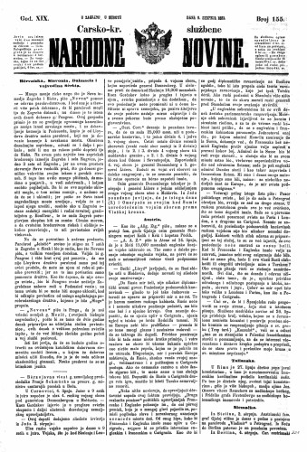 Carsko-kr. službene narodne novine : 19,155(1853) / učrednik Dr. Ljudevit Gaj.