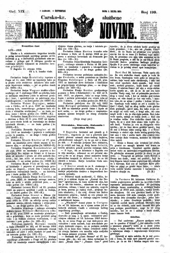 Carsko-kr. službene narodne novine : 19,199(1853) / učrednik Dr. Ljudevit Gaj.
