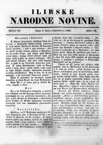 Ilirske narodne novine : 3,72(1837) / učrednik Ljudevit Gaj.
