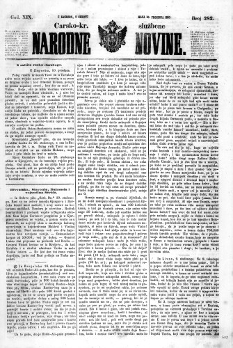 Carsko-kr. službene narodne novine : 19,282(1853) / učrednik Dr. Ljudevit Gaj.