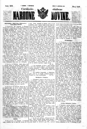 Carsko-kr. službene narodne novine : 19,246(1853) / učrednik Dr. Ljudevit Gaj.