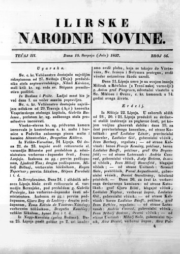 Ilirske narodne novine : 3,56(1837) / učrednik Ljudevit Gaj.