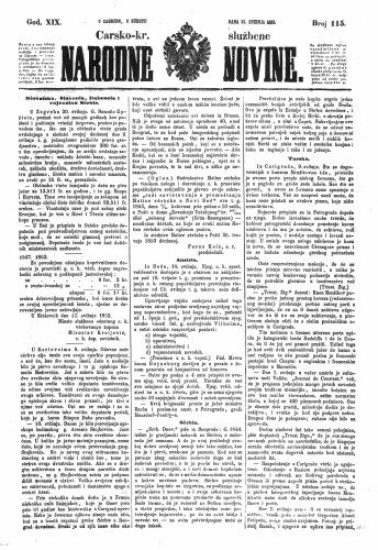 Carsko-kr. službene narodne novine : 19,115(1853) / učrednik Dr. Ljudevit Gaj.