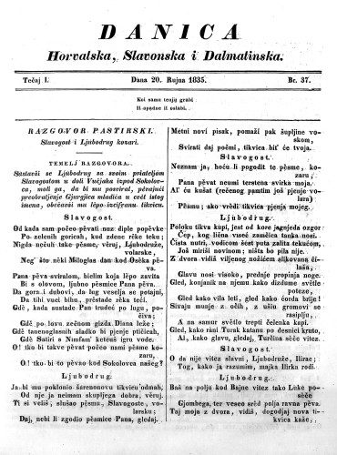 Danica horvatska, slavonska i dalmatinska : 1,37(1835) / redaktor Ljudevit Gaj.
