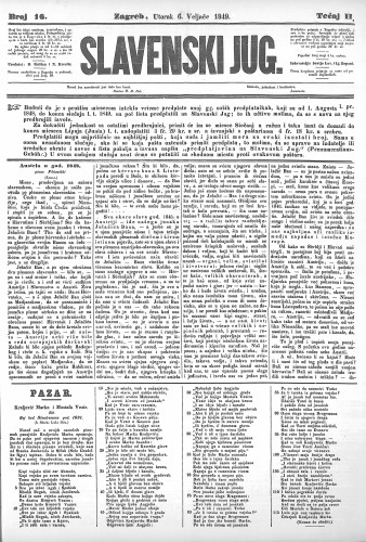 Slavenski Jug : 2,16(1849) / urednici: D. Kušlan i N. Krestić.