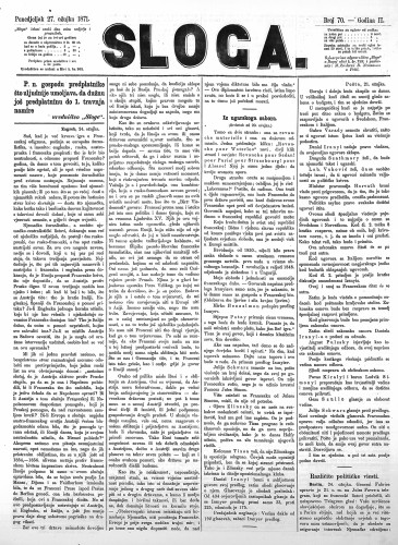 Sloga : 2,70(1871) / odgovorni urednik Stjepan Pavišić.