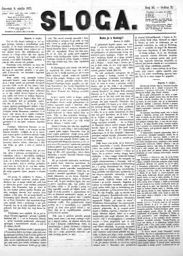 Sloga : 2,56(1871) / odgovorni urednik Stjepan Pavišić.