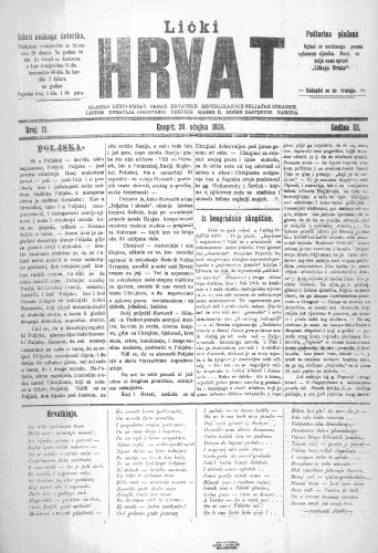 Lički Hrvat : 3,12(1924) : glasilo ličko-krbav. : organ Hrvatske republikanske seljačke stranke / odgovorni urednik: Marko D. Došen.