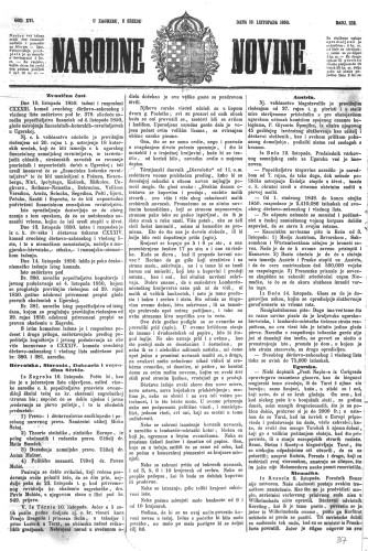 Narodne novine : 16,238(1850) / učrednik Ljudevit Gaj.