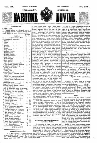Carsko-kr. službene narodne novine : 19,130(1853) / učrednik Dr. Ljudevit Gaj.