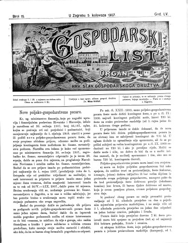 Gospodarski list : organ hrv.-slav. gospodarskoga družtva : 55,15(1907) / uredjuje u ime upravlj. odbora gospod. družtva Milan Krištof.
