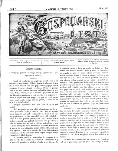 Gospodarski list : organ hrv.-slav. gospodarskoga družtva : 55,3(1907) / uredjuje u ime upravlj. odbora gospod. družtva Milan Krištof.