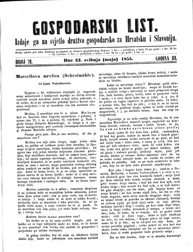 Gospodarski list : 3,21(1855) / odgovorni urednik Lj. Vukotinović.