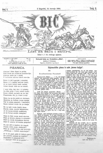 Bič : list za šalu i satiru : 2,8(1884) / [odgovorni urednik Gavro Grünhut].