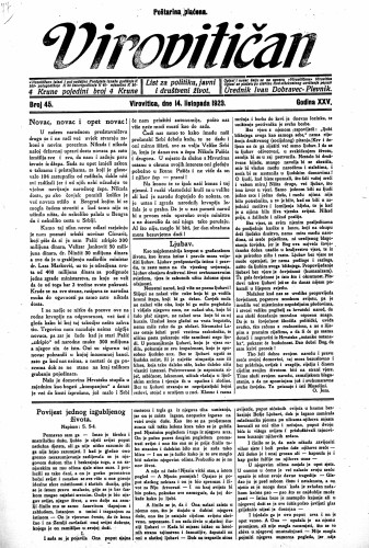 Virovitičan : list za politiku, javni i društveni život : 25,45(1923) / odgovorni urednik Ivan Dobravec-Plevnik.