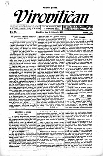 Virovitičan : list za politiku, javni i društveni život : 24,44(1922) / odgovorni urednik Ivan Dobravec-Plevnik.