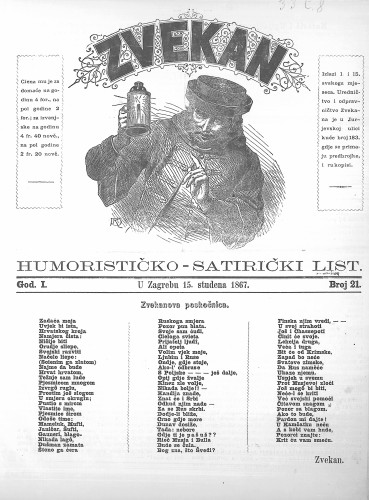 Zvekan : humorističko-satirički list : 1,21(1867) / [odgovorni urednik Marko Manasteriotti].