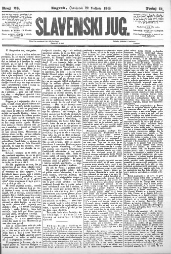 Slavenski Jug : 2,23(1849) / urednici: D. Kušlan i N. Krestić.