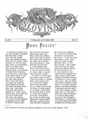 Slovinac : list za knjigu, umjetnost i obrtnost : 5,30(1882) / odgovorni urednik Vjekoslav Pretner.