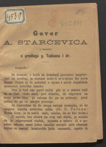 Govor A. Starčevića u razpravi o predlogu g. Tuškana i dr. 