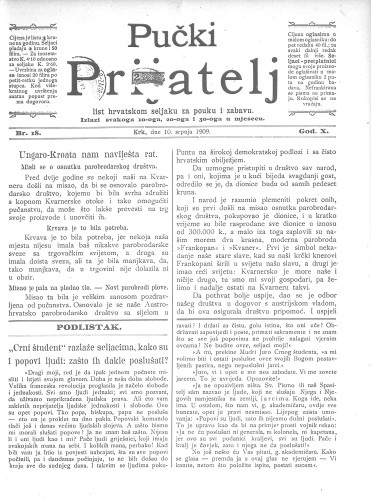 Pučki prijatelj : list hrvatskom seljaku za pouku i zabavu : 10,18(1909) / za uredništvo odgovara Miho Brusić.